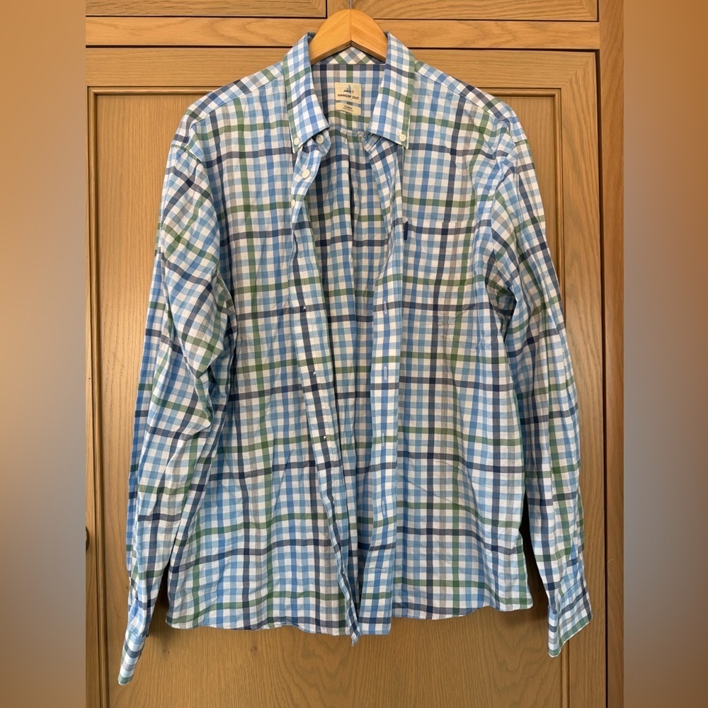 johnnie-O Blue and Green Plaid Men's Shirt Cotton Blend Hangin' Out / xlarge